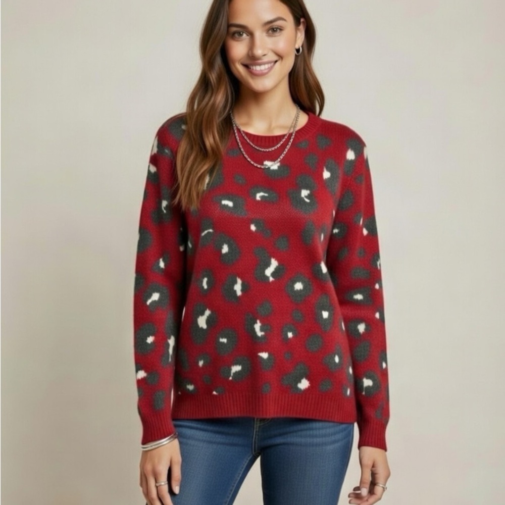Loft Animal Print Long Sleeve Sweater SZ XL - Picture 1 of 12